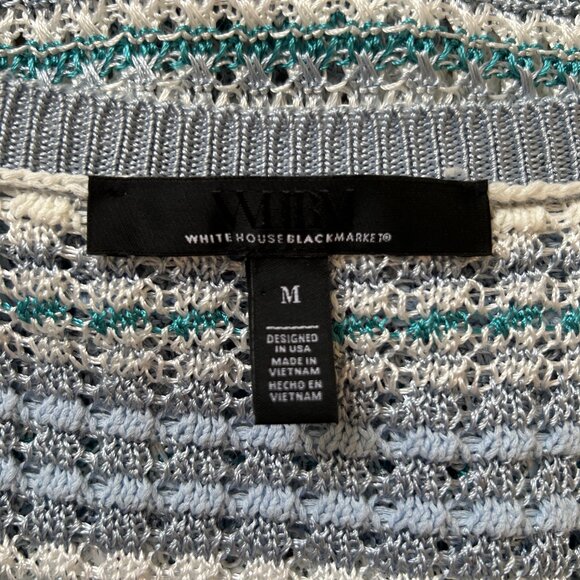 White House Black Market Striped Open Knit Sweater Blue White M Coastal Chic - Picture 5 of 9